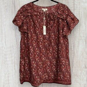 New MAX STUDIO Flowy Burgundy Red Tie Front Flutter Sleeve Blouse Top Women's M